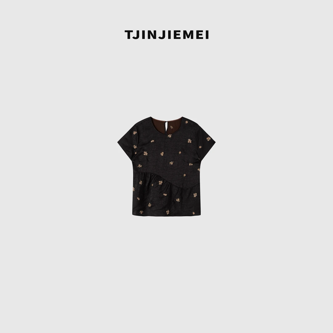 T井姐妹【雪绒花】设计感新中式刺绣短袖T恤DX2505-25597