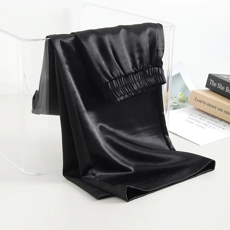 La babite缎面阔腿裤女2025夏高腰松紧腰直筒长裤质感筒裤休闲裤