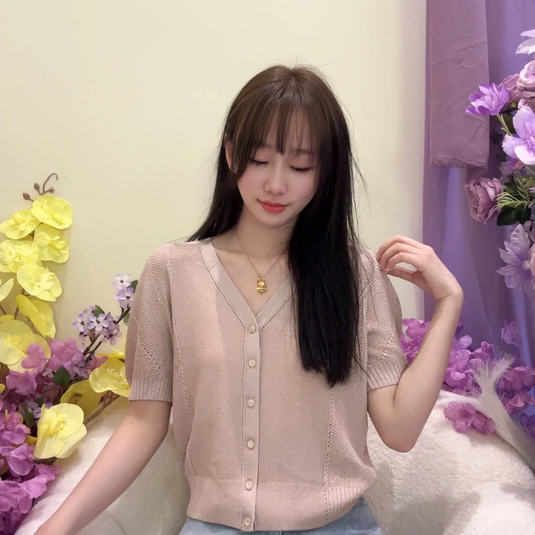 【樱花蜜桃】阿玛施新款品质女装专柜正品V领小香风开衫上衣5499253