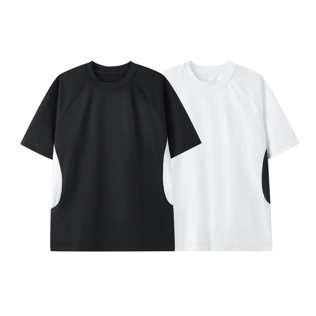 夏季透气运动速干短袖男女宽松休闲撞色T恤-843