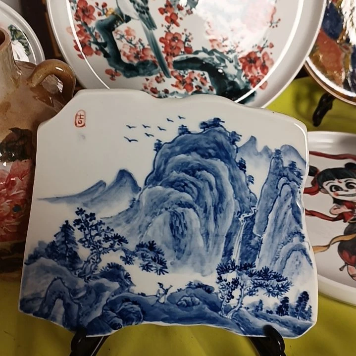 盘景德镇手绘釉下彩手绘