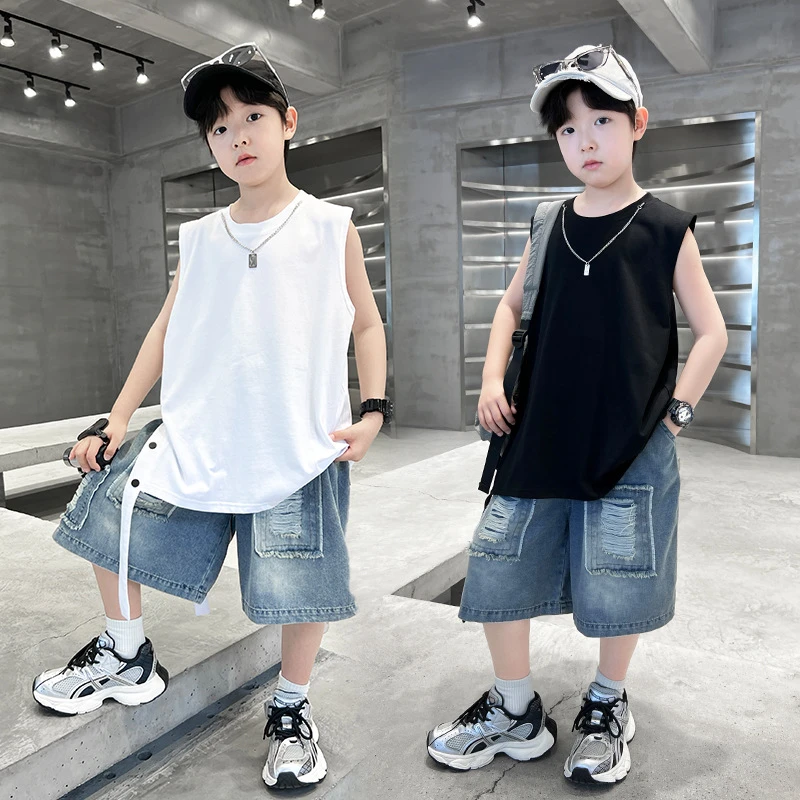 薄款外穿儿童服装夏季新大男童字母背心童装宽松无袖T恤个性潮酷