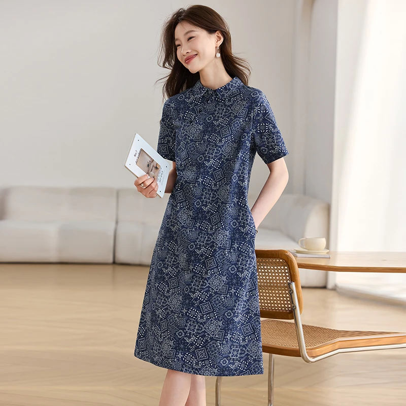 纯棉连衣裙女2025夏季新款时尚休闲洋气减龄小个子宽松薄款长裙子