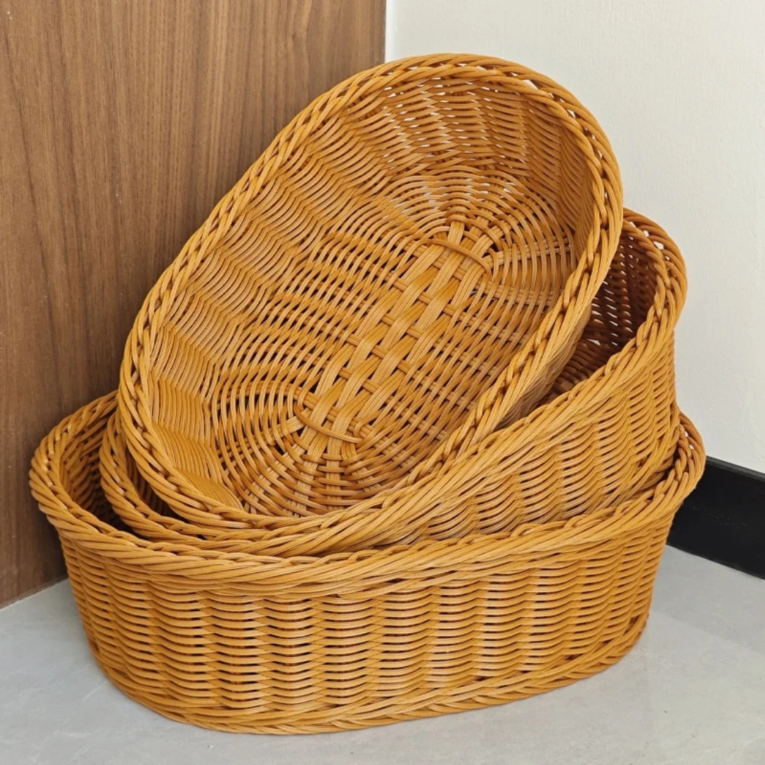 仿藤编织椭圆形零食盘糖果盘椭圆形套三