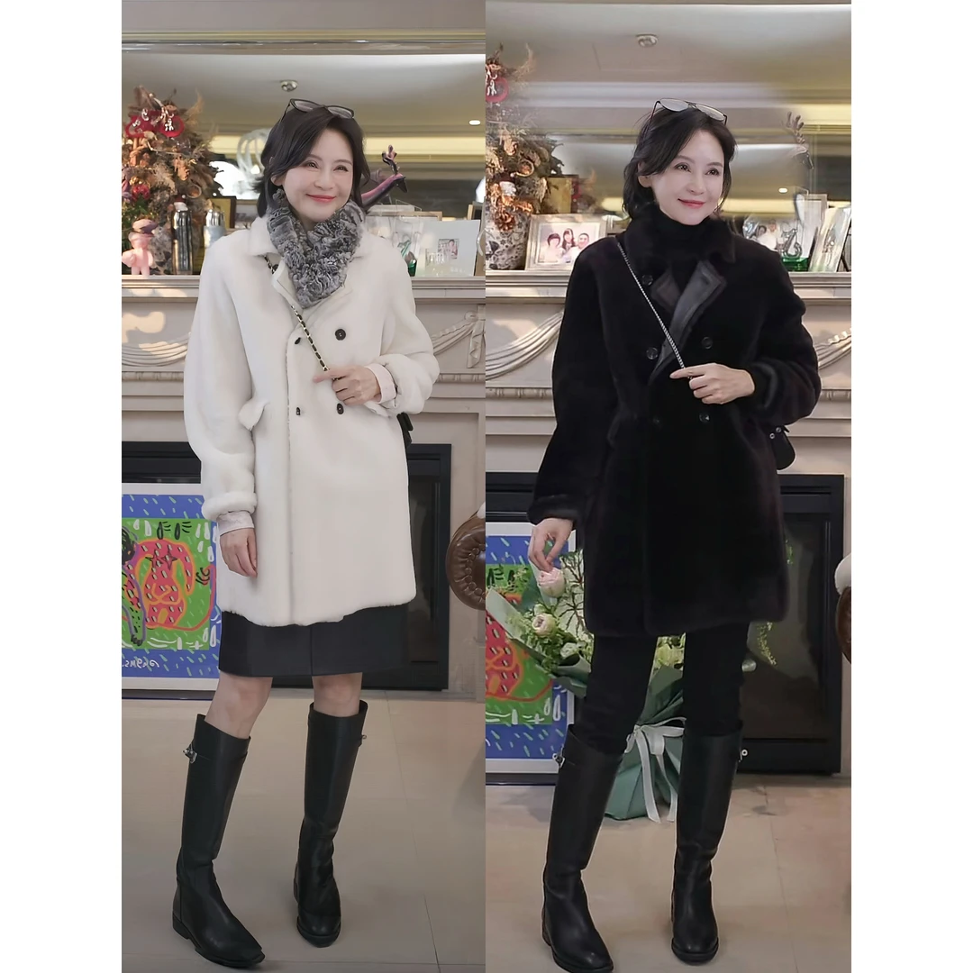我是摩羯 财阀千金 澳大利亚皮毛一体秋冬双排扣大衣外套