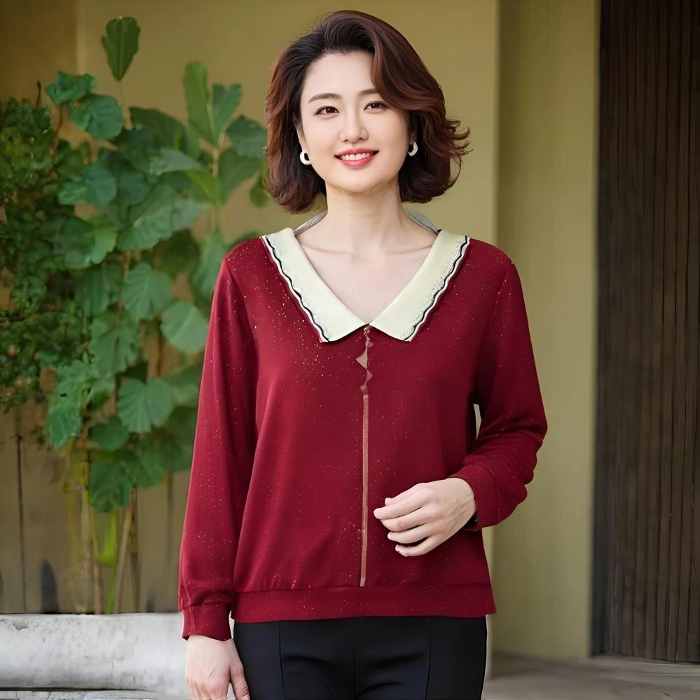 新款红色长袖打底衫洋气时尚套装秋装新款时尚洋气百搭女装