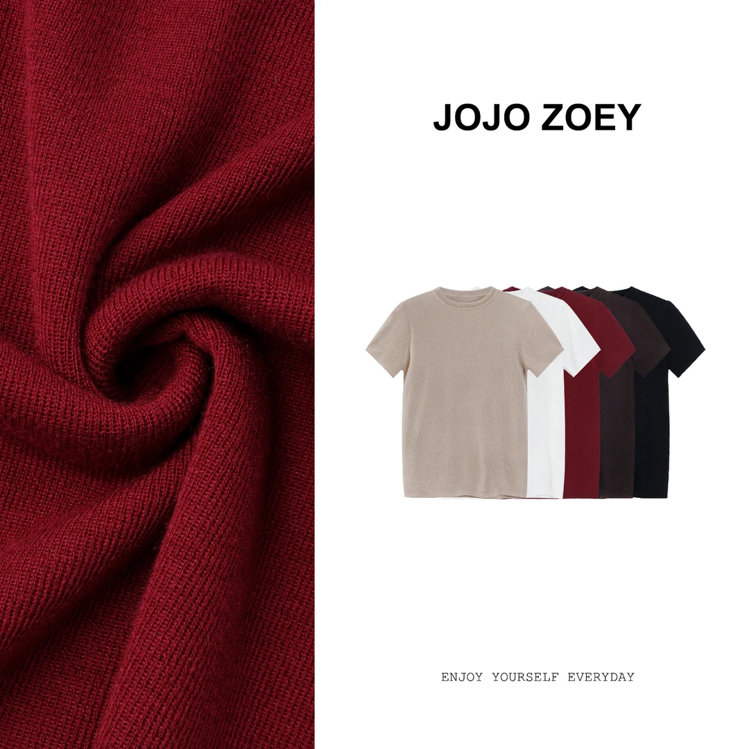 JOJO ZOEY【浮云月下】~新款纯色圆领洋气修身上衣洋气短袖dx-4146