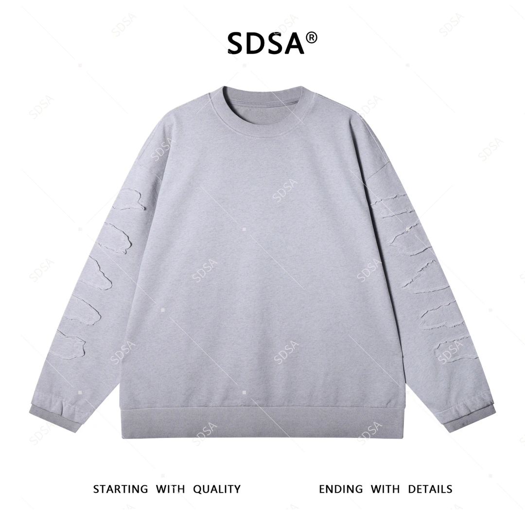 SDSA男士秋冬新款轻奢痞帅男装渐变贴布设计圆领卫衣宽松网红款潮