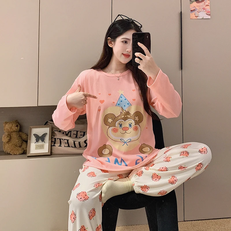 2025年秋季新款可爱睡衣女款漫画卡通风长袖圆领套头式家居服套装