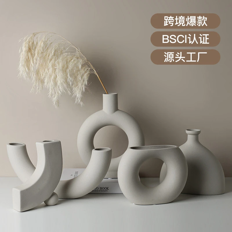 创意侘寂风花瓶陶瓷高级感客厅插花干花家居装饰品景德镇小摆件