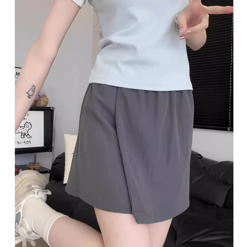 工装a字裙半身裙松紧腰冰丝山本短裙女夏季薄款休闲慵懒风小个子