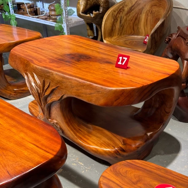 香樟实木大茶桌兰花雕刻 长122宽71高60