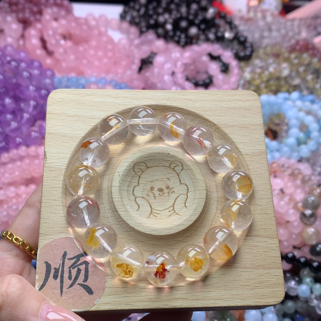 水晶手链未镶嵌高冰透锦鲤胶花卡13+