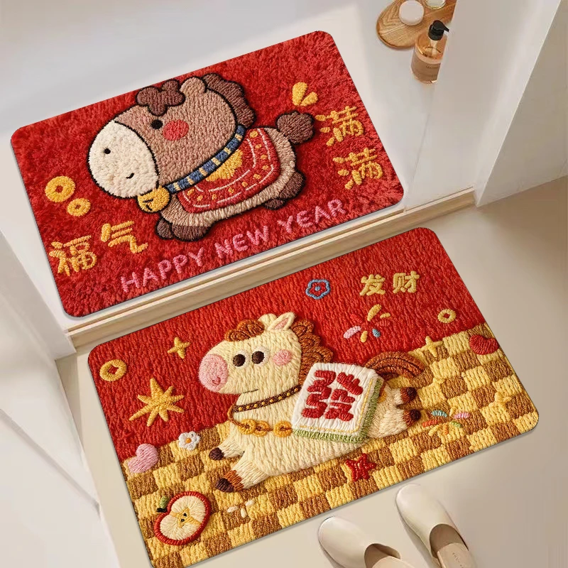 (拍一发二)硅藻泥福气满满春节套防滑吸水门厅卫生间卧室地毯卫浴