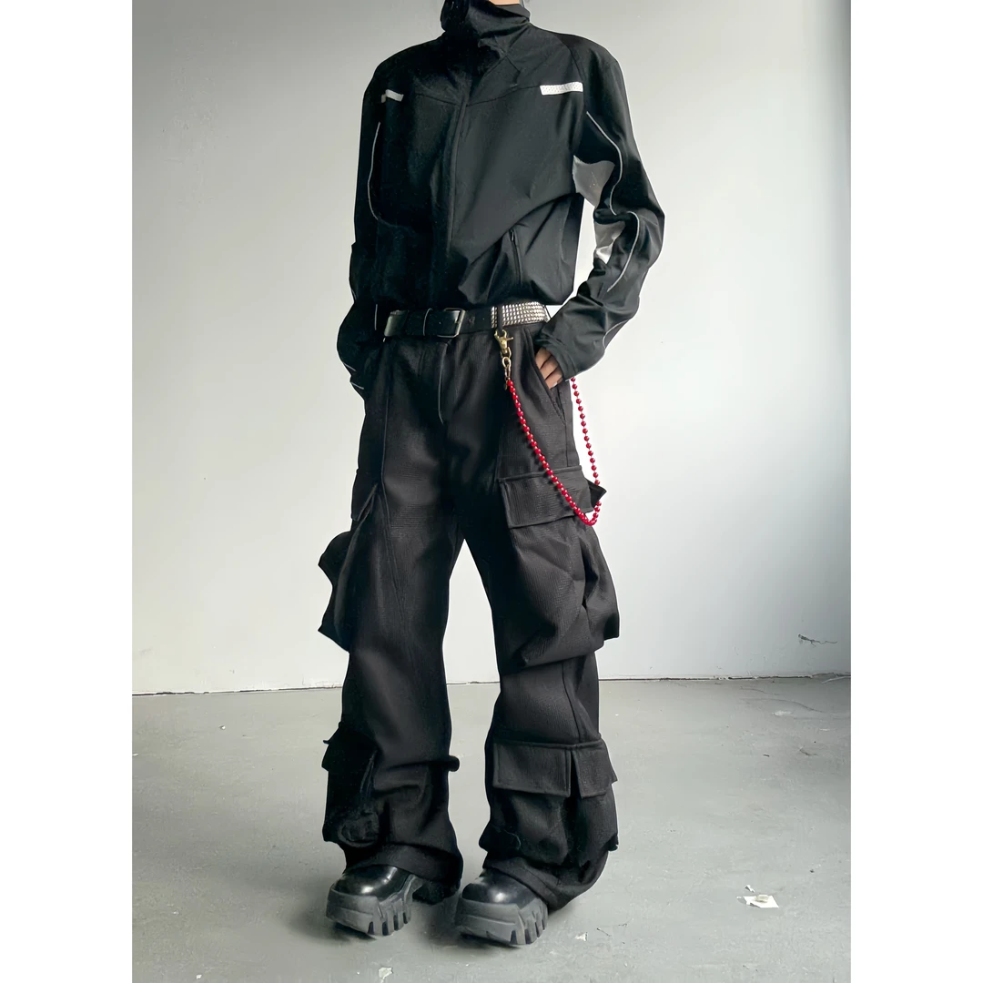 WIND BLOWS美式重磅工装裤宽松阔腿廓形绳结肌理弯刀裤