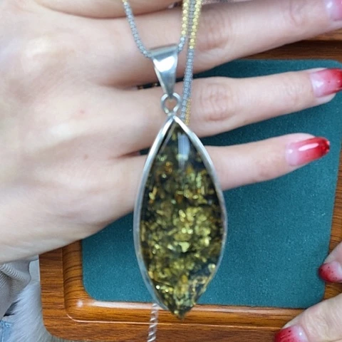 绿珀戒指银S925镶嵌吊坠