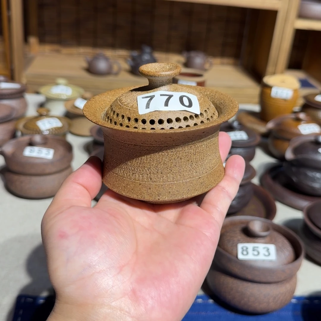 杯汉**风粗瓷茶具鎏金釉盖碗