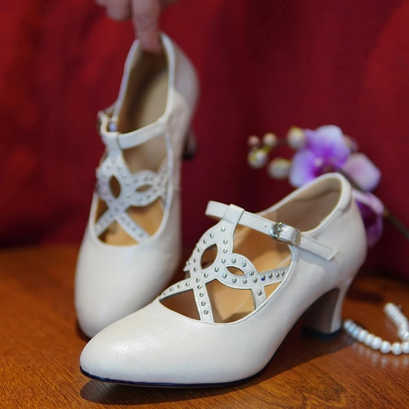 法式复古软羊皮玛丽珍女鞋丁字旗袍高跟鞋杏头粗跟深口单鞋 3553