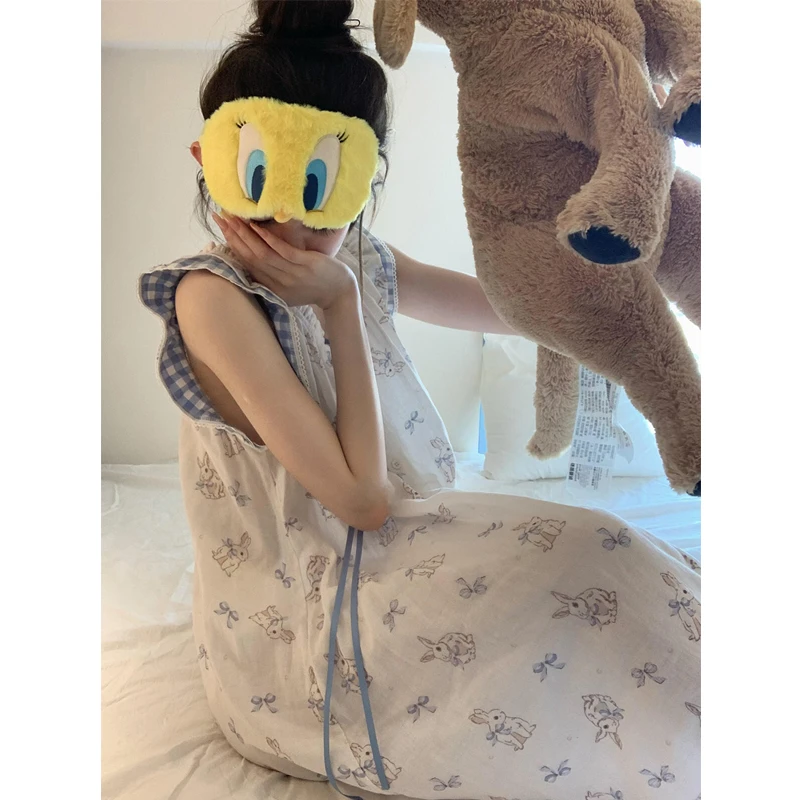 日系ins风可爱卡通兔子睡裙女夏季2025新款云朵棉公主风宽松裙子