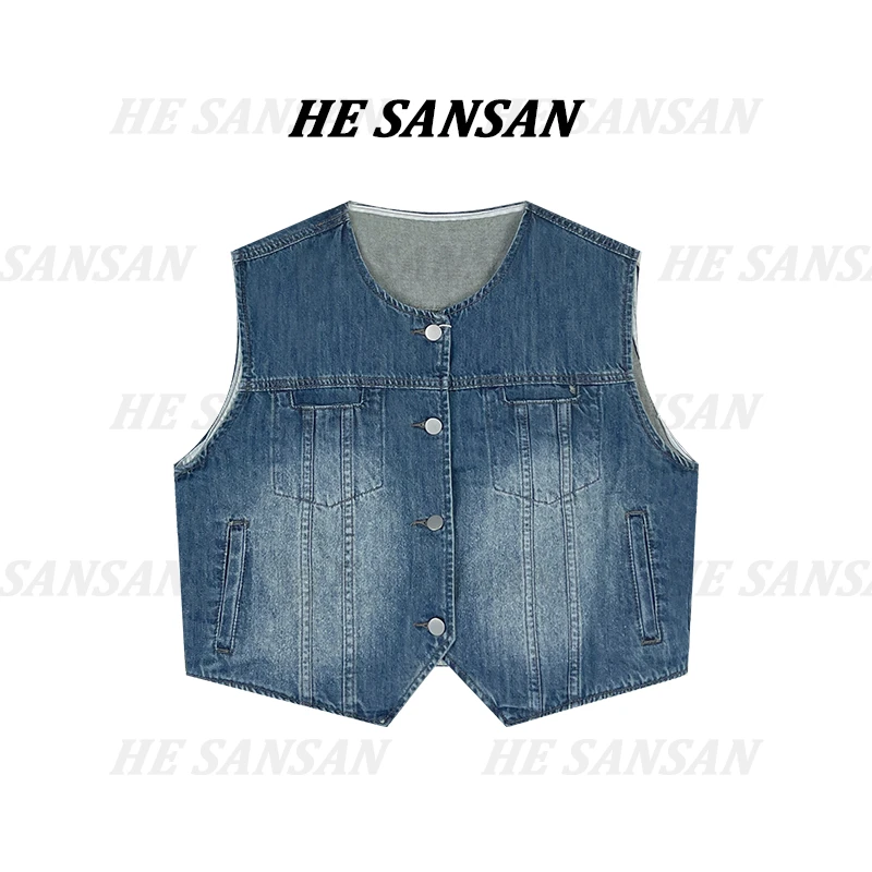 【SANSAN】设计感小众时尚休闲牛仔复古百搭马甲DY-7145