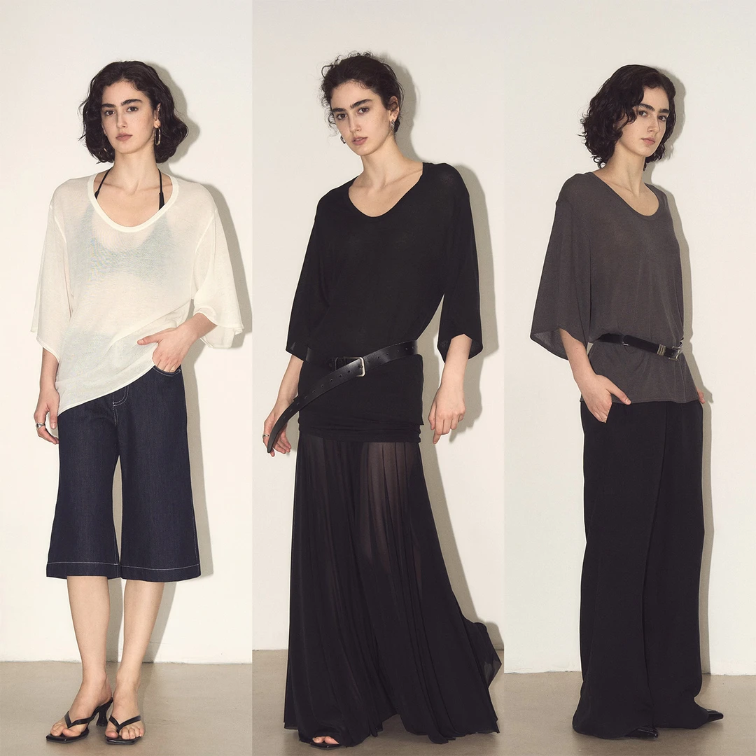 ANTIFORM背构 天丝亚麻七分袖T恤设计感宽松针织上衣女2025新款夏