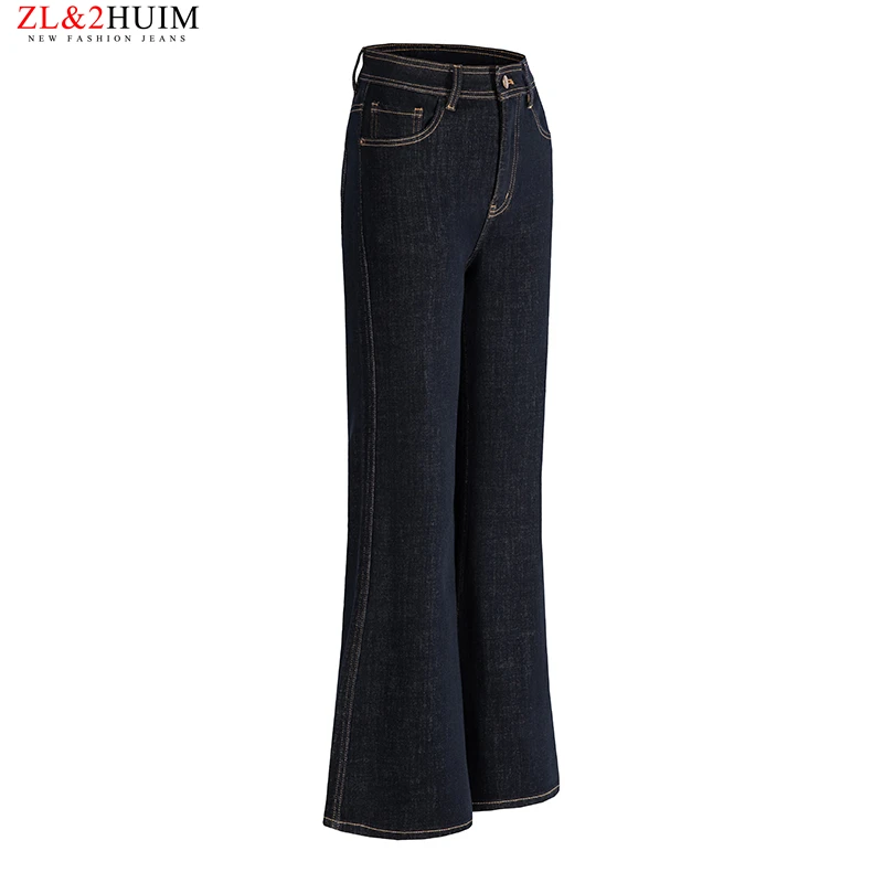 超模牛仔裤女高腰宽松深蓝色微喇叭2025早春新款弹力高级气质感