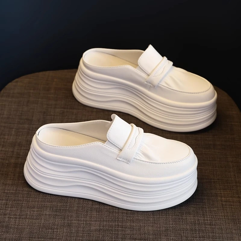 厚底增高包头拖鞋女外穿2026新款透气小个子一脚蹬时尚轻奢小白鞋