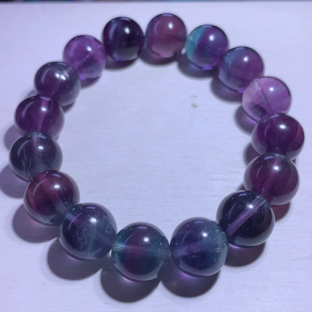 水晶手串银S925镶嵌萤石13.2m