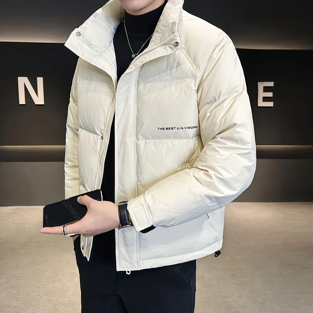 男士冬季新款加厚防寒服韩版时尚纯色休闲立领短款保暖外套