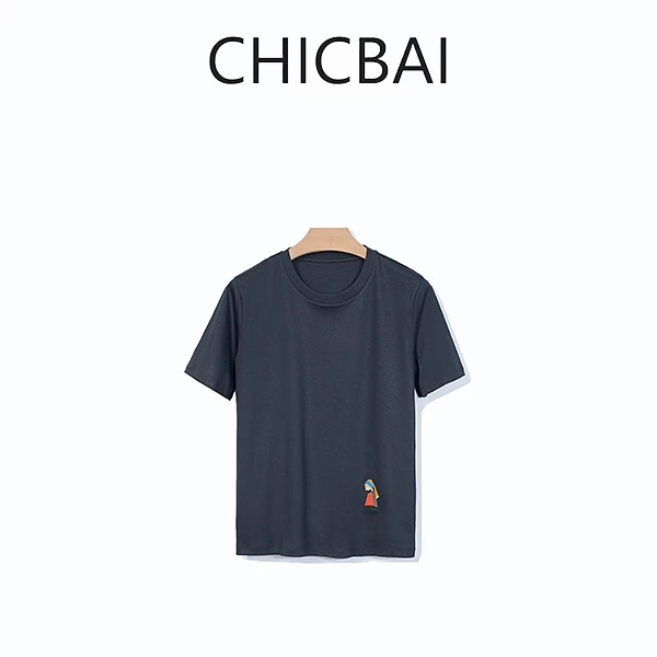 CHICBAI 细节点睛 珍珠少女刺绣凉感短袖T恤