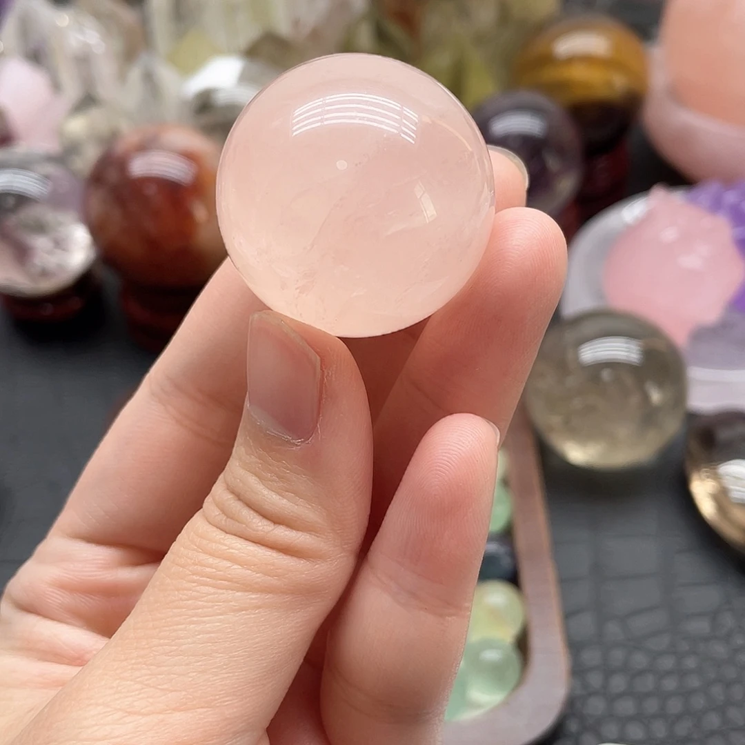 未镶嵌珠宝半成品紫晶3粉水球3.4cm