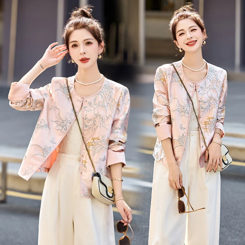 新中式国风复古洋气减龄气质高档提花刺绣短款外套上衣女春装新款