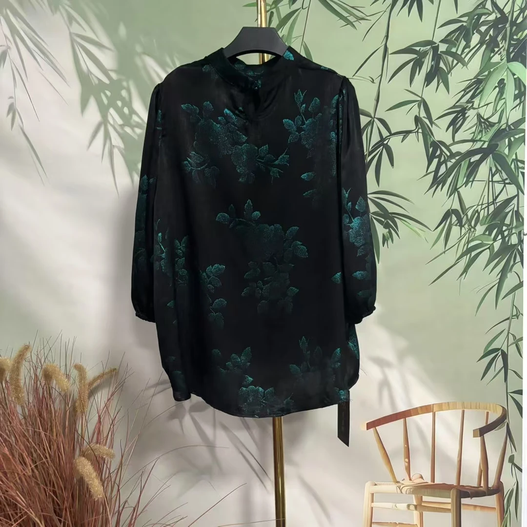 478中式女装中国风黑色花朵印花外套超好看冷淡系小个子洋气唐装