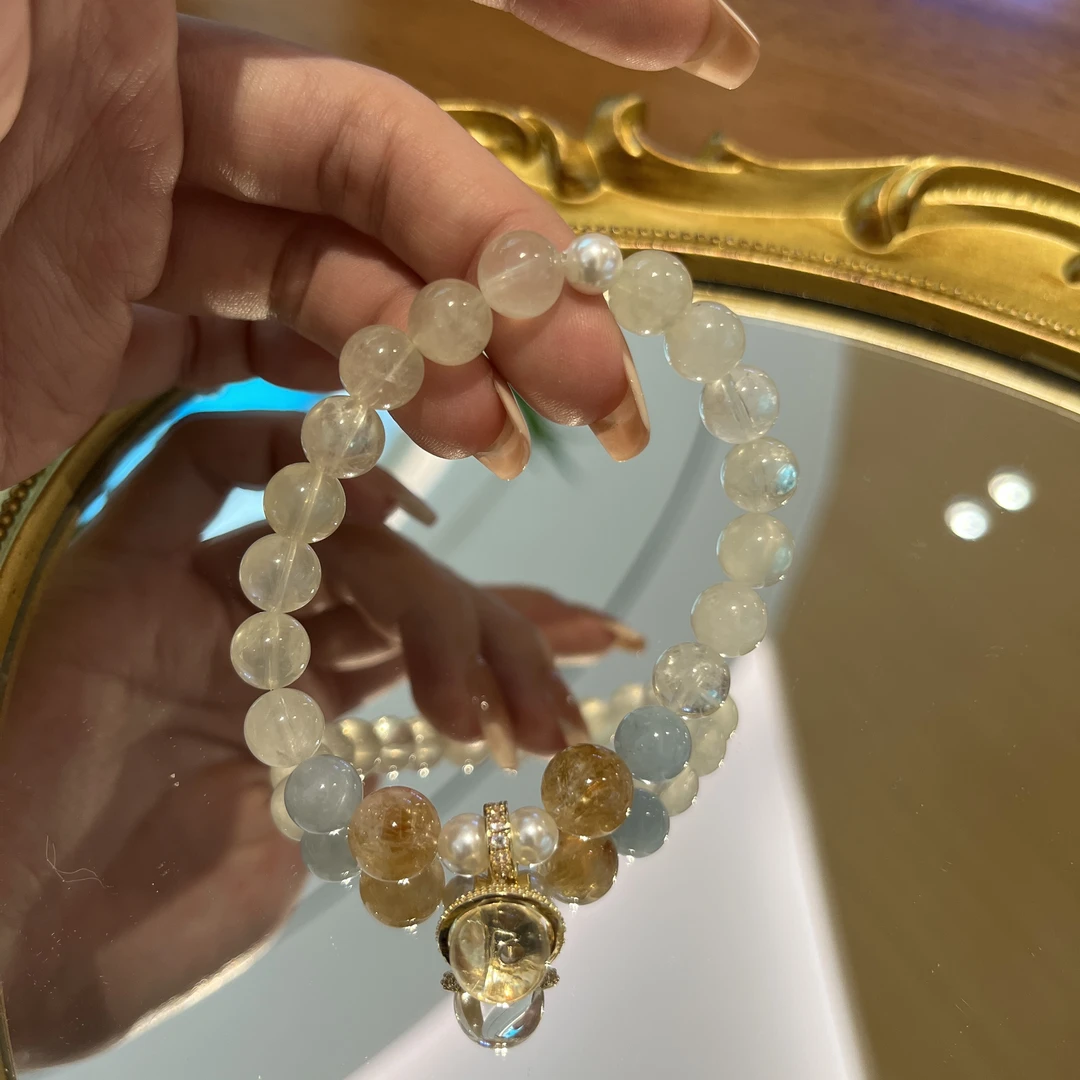 【梦之泪】9mm柠檬黄水晶+8mm海蓝宝+9.5mm黄塔晶天然水晶手串 A261