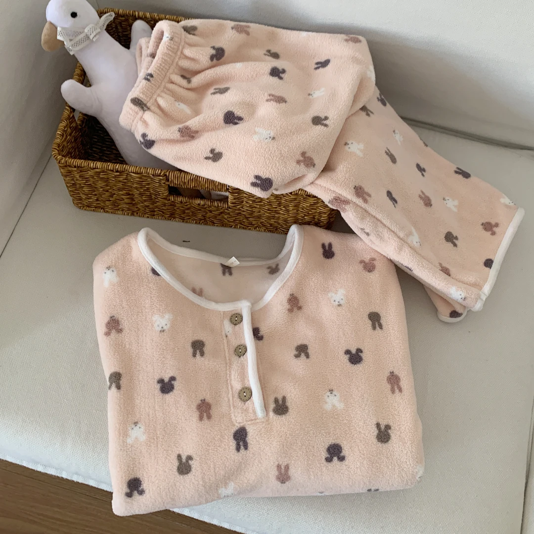 韩版甜美少女冬季新款睡衣雪粒绒卡通休闲两件套家居服保暖套装