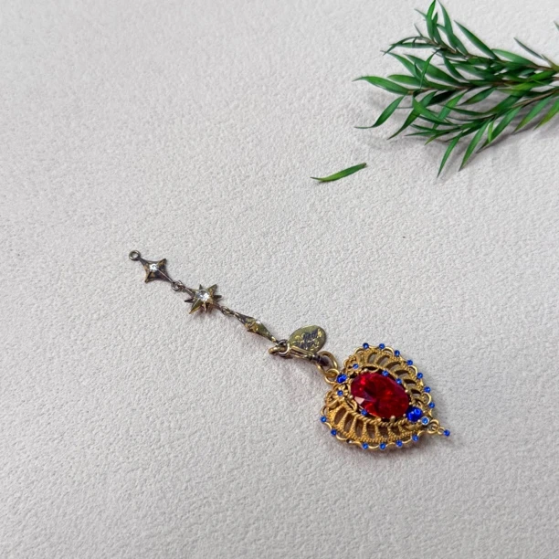 铜合金合成锆石吊坠 【六六中古】孤品复古爱心吊坠te2175