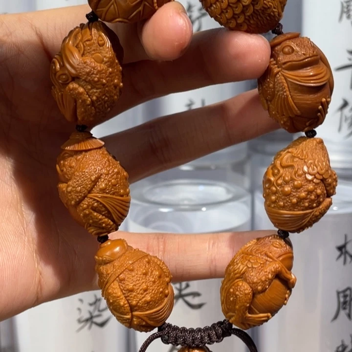 单***。橄榄核手串/手链纯手工金蟾