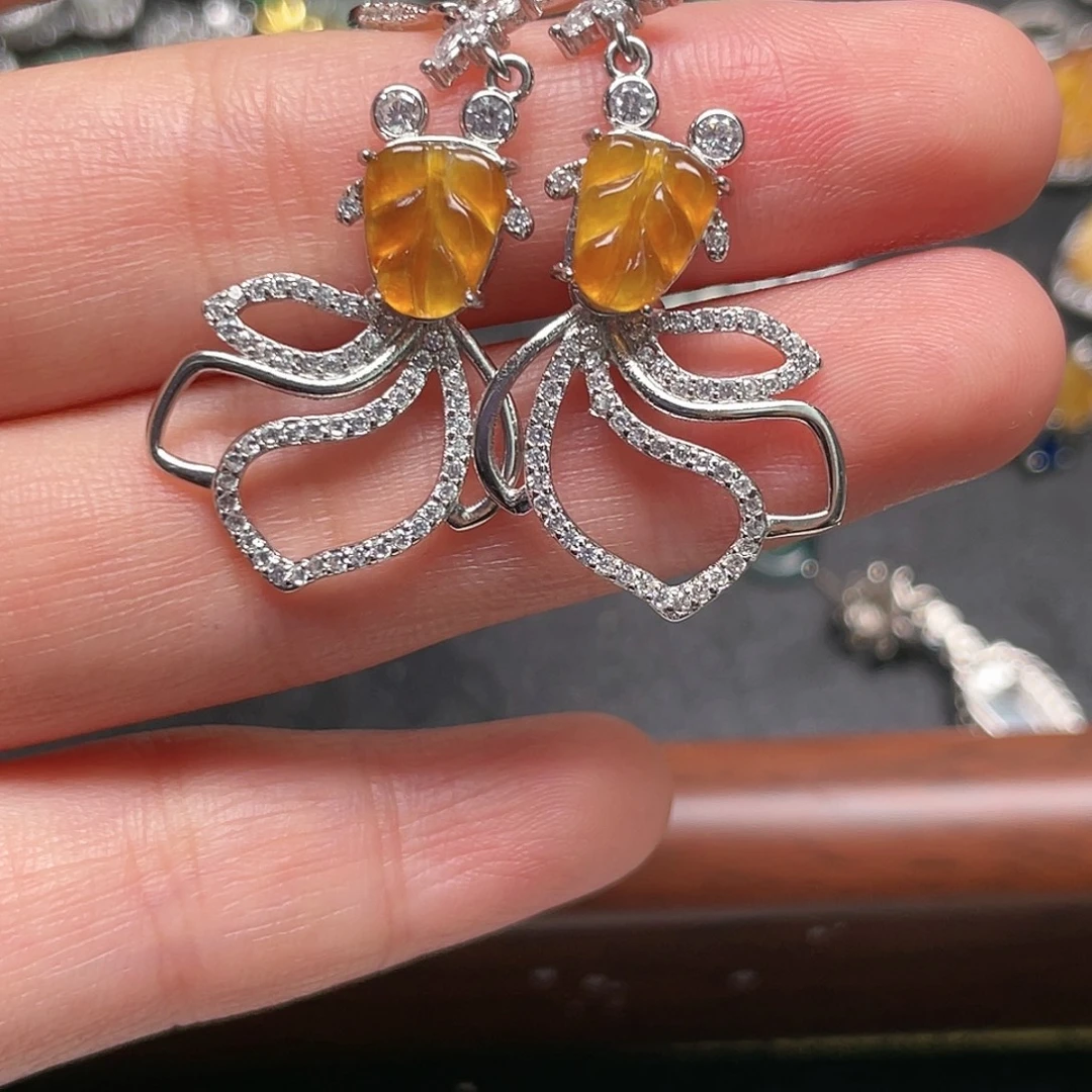 八***财翡翠银S925镶嵌颈饰耳钉