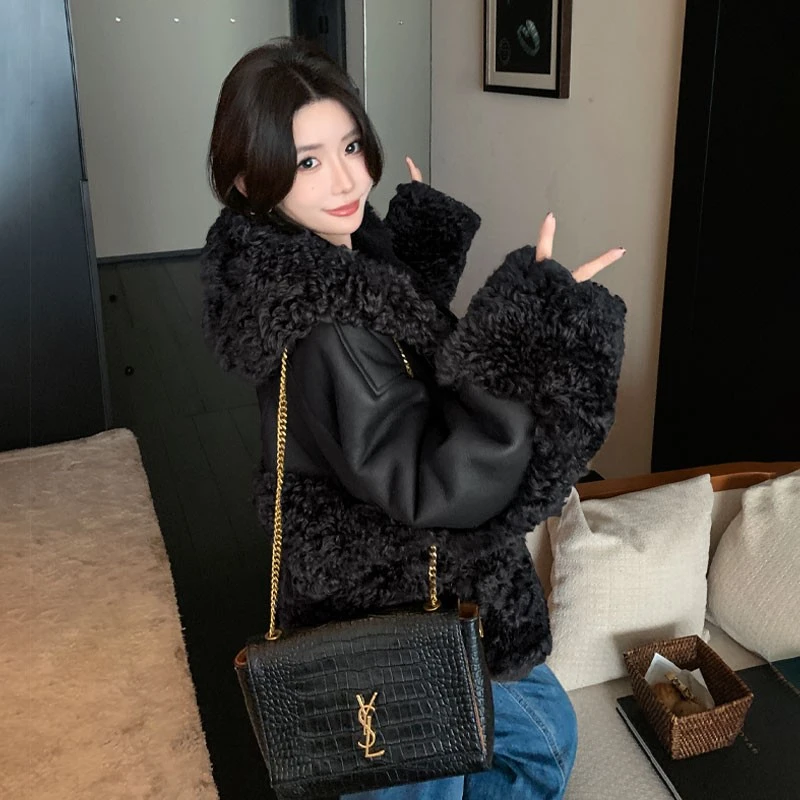 欧货皮毛一体外套女2025新款海宁真皮进口美利奴皮草大衣短款连帽