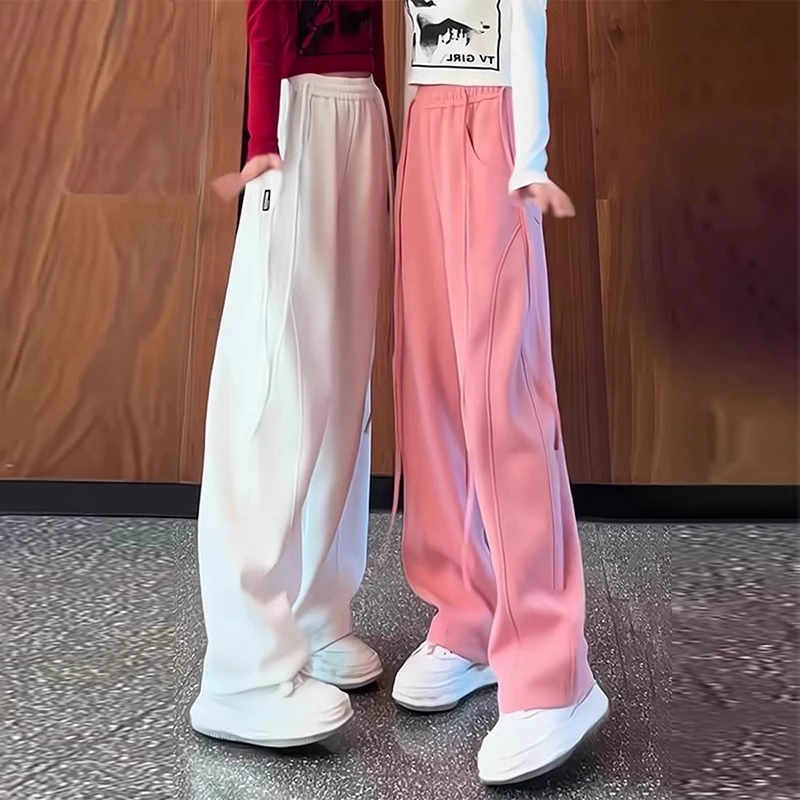 阔腿裤女春秋加绒2025年新款高腰垂感直筒小个子休闲运动香蕉卫裤
