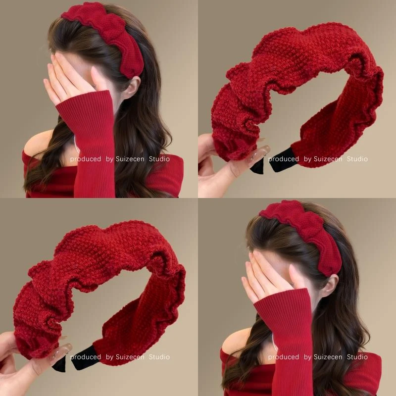 高智美女！秋冬精致高级感红色发箍！女款新款头箍覆古2025新款