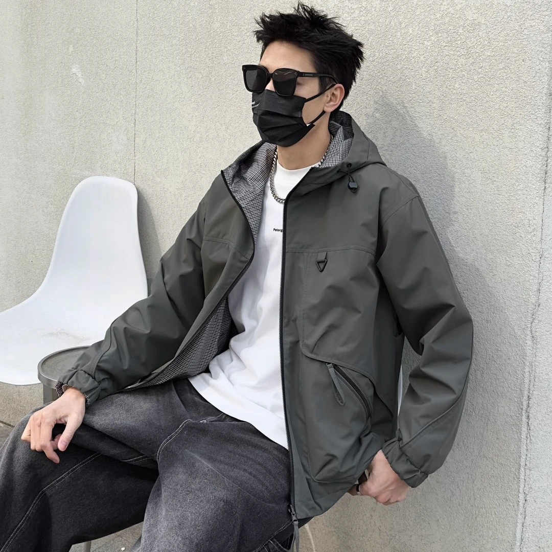 【两面穿户外七防面料】秋季时尚百搭痞帅连帽冲锋外套男款2509#