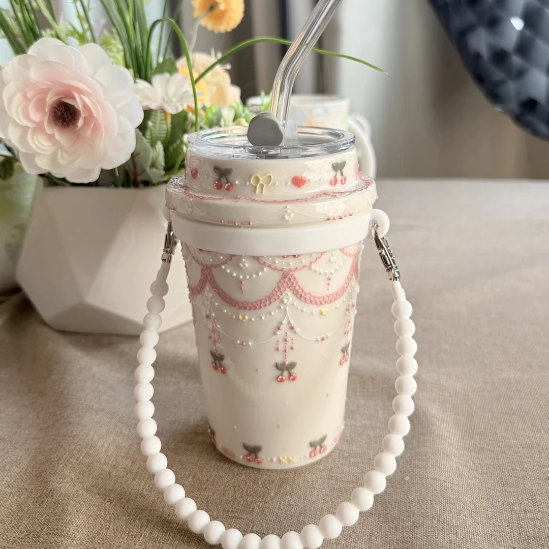 景德镇手绘立体浮雕樱桃随行杯