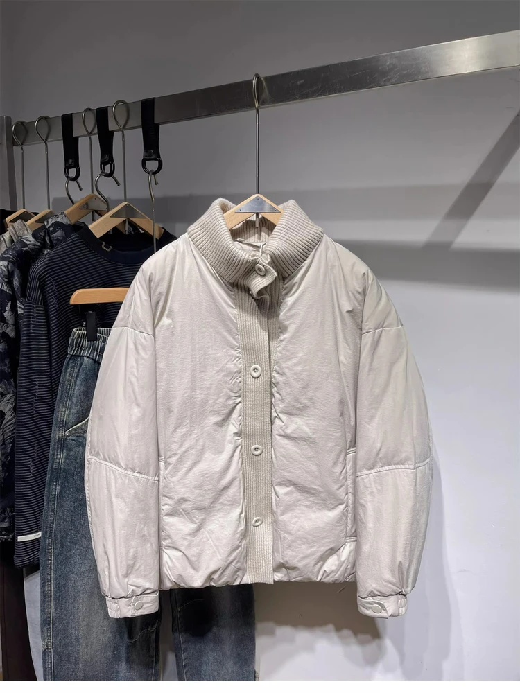 潮流针织毛线拼接立领羽绒服男士冬季休闲时尚加厚保暖面包服外套