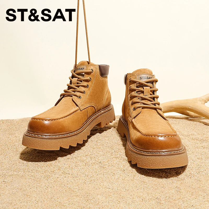 星期六男鞋冬季新款男士英伦风高帮靴子复古工装靴百搭户外马丁靴