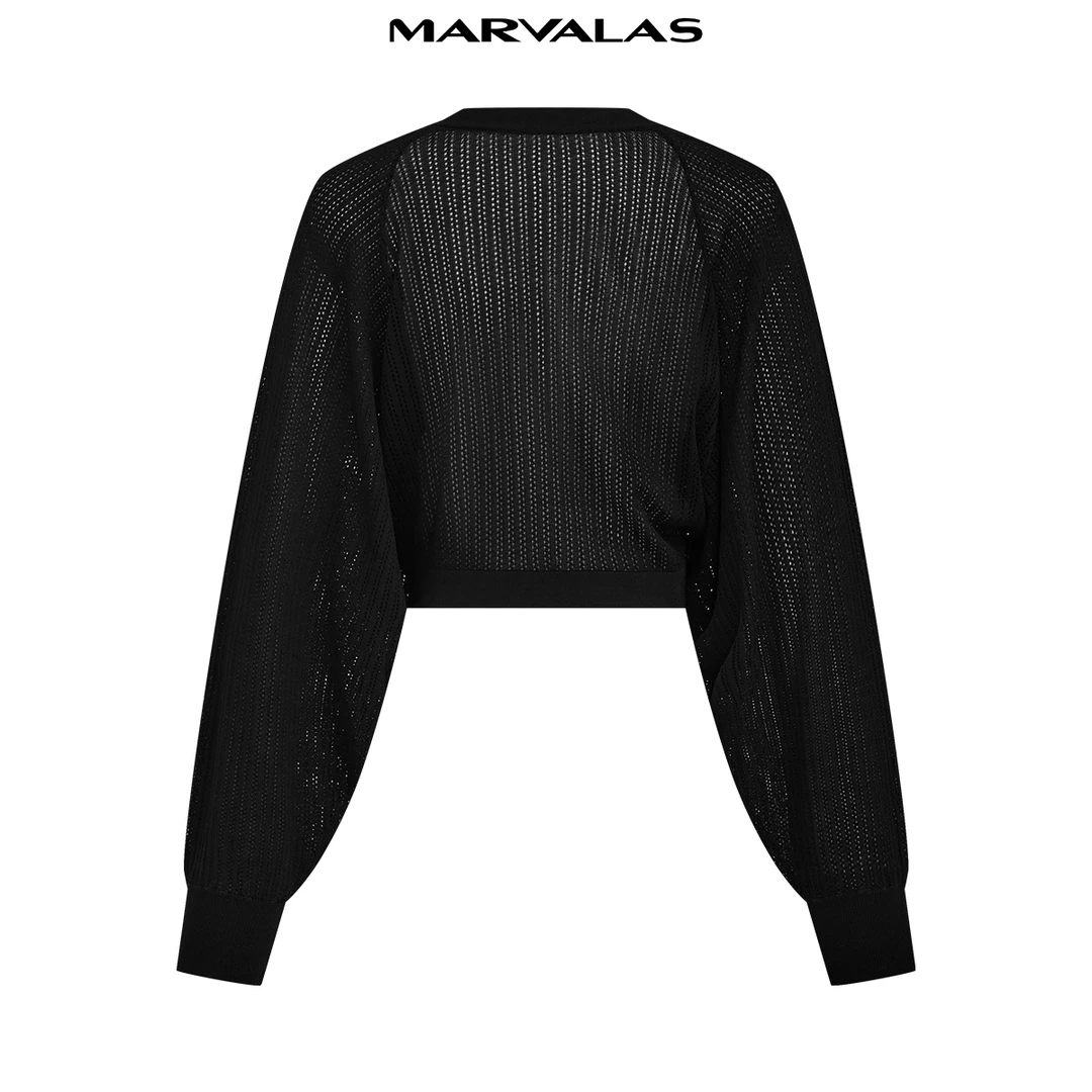 曼德诗冰爽丝开衫2024夏季新款镂空网孔纯色针织衫女M731310744