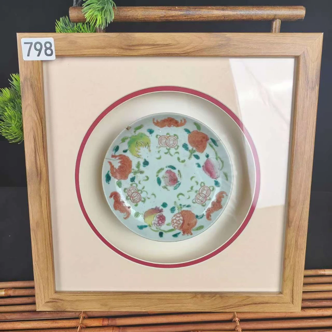 清代瓷器画框N23GS019988/粉彩/青花/描金/古董瓷器/绣花张