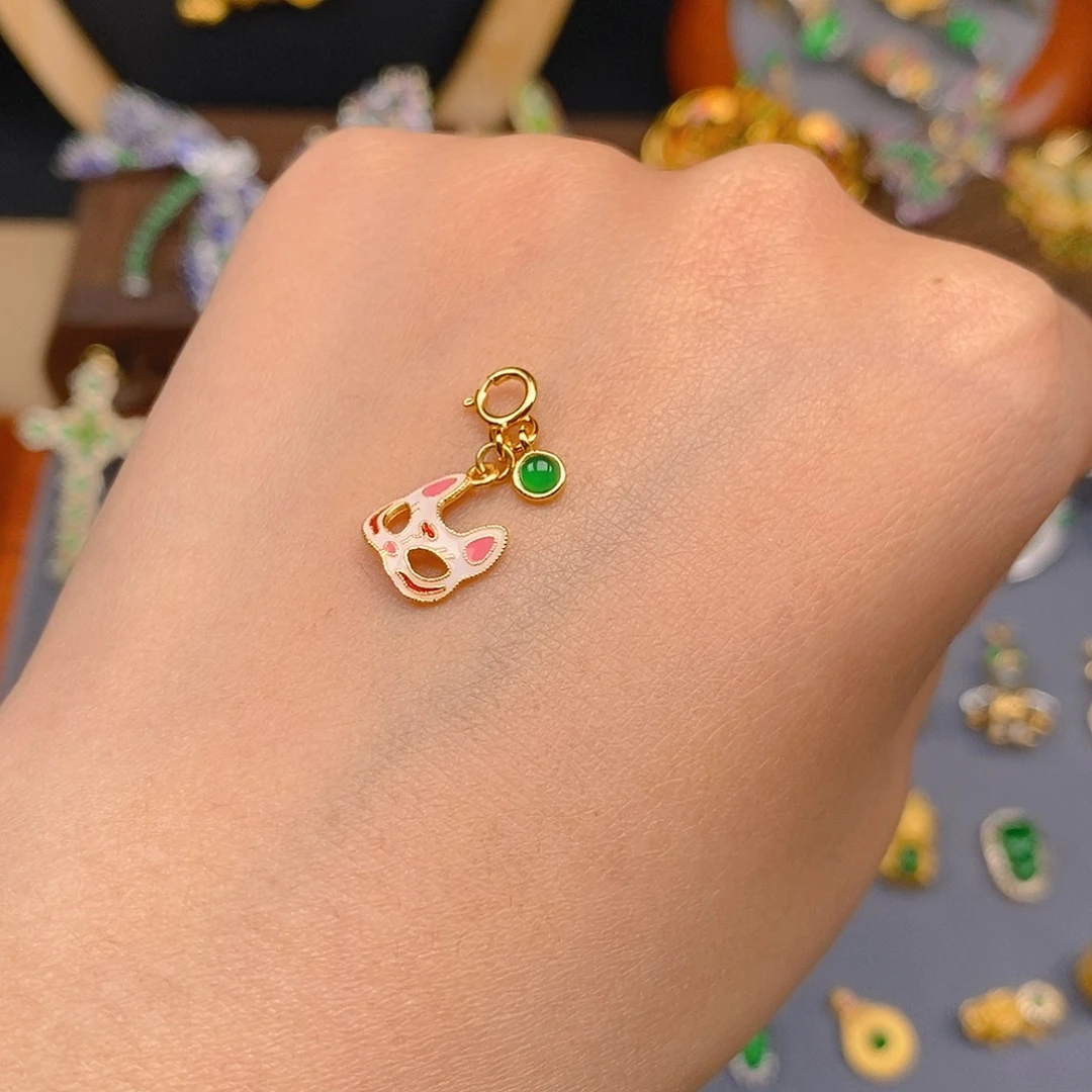 翡翠吊坠(不含链)银S925镶嵌狐狸