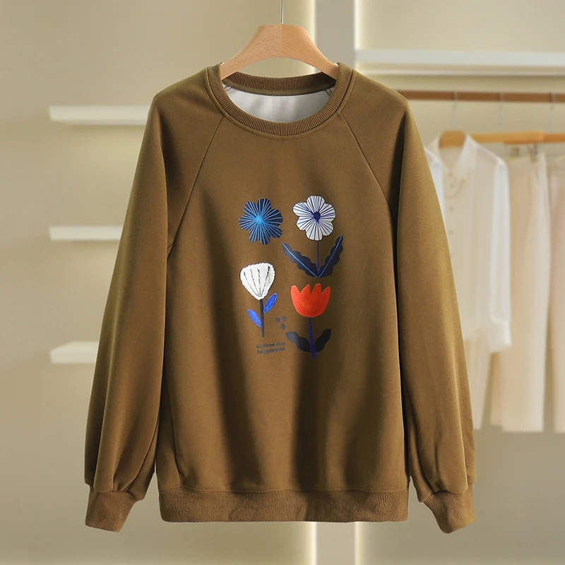 【伍莎-自营】休闲风宽松印花加绒百搭卫衣#RXZ48V007