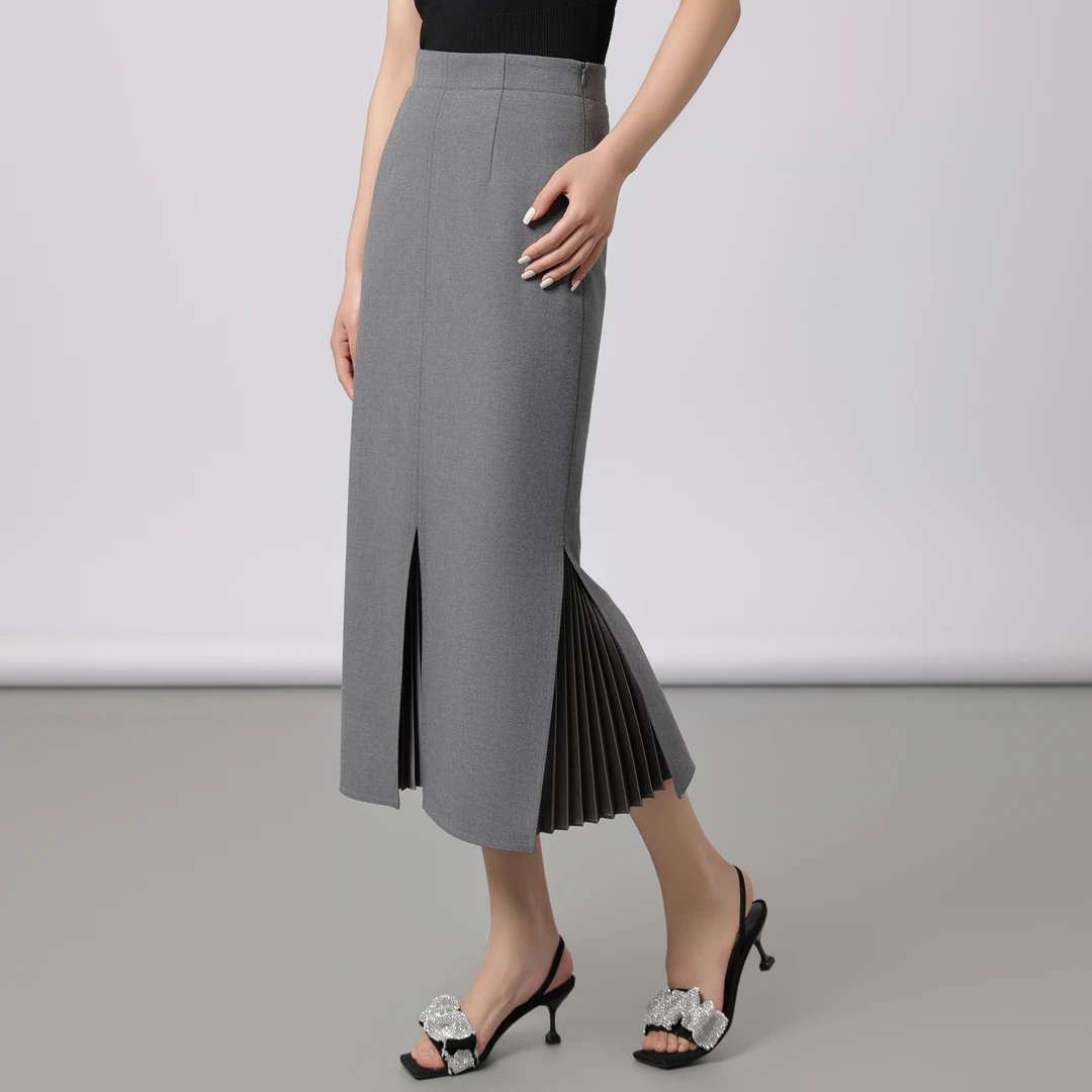 GIRDEAR/哥弟格雷系开叉包臀裙百褶显瘦气质高腰半身裙女1200232